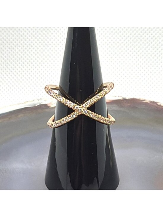 AN TH Jewelry - 925 Sterling Silver Ring Rose Gold Vermeil Pave CZ Criss Cross Statement Size 8